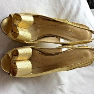 Kate Spade Womens Shoes Size 5 B Gold Shimmer Heels Slingback Open Toe Party